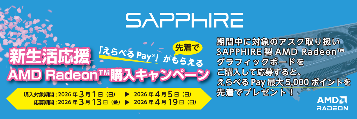 期間中に対象のグラフィックボードを購入して応募すると、先着で3,000ポイント～5,000ポイントのえらべるPayがもらえます。